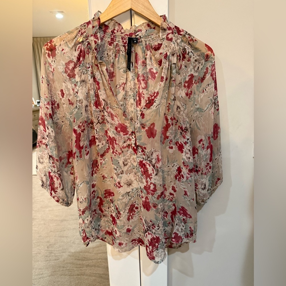 Bellatrix Sheer Floral Blouse - Red and Cream Size Medium